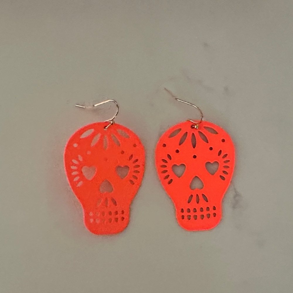 Orange Skull Earrings